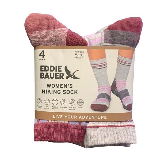 Eddie Bauer Accessories - Purple Pack - Eddie Bauer Women's Hiking Sock, 4 Pack, Moisture WIcking, Fits Si